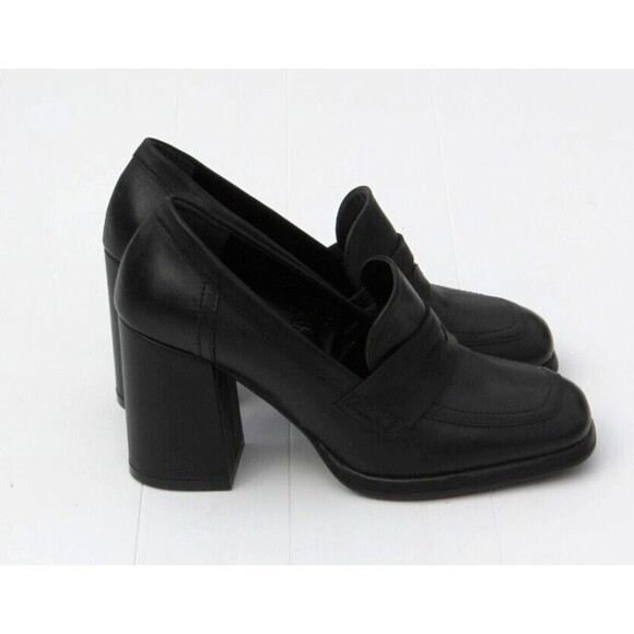 CAfeNOIR Shoes - Cafenoir Women's Black Block High Heels Leather Loafers Sz US 8.5 EU 39